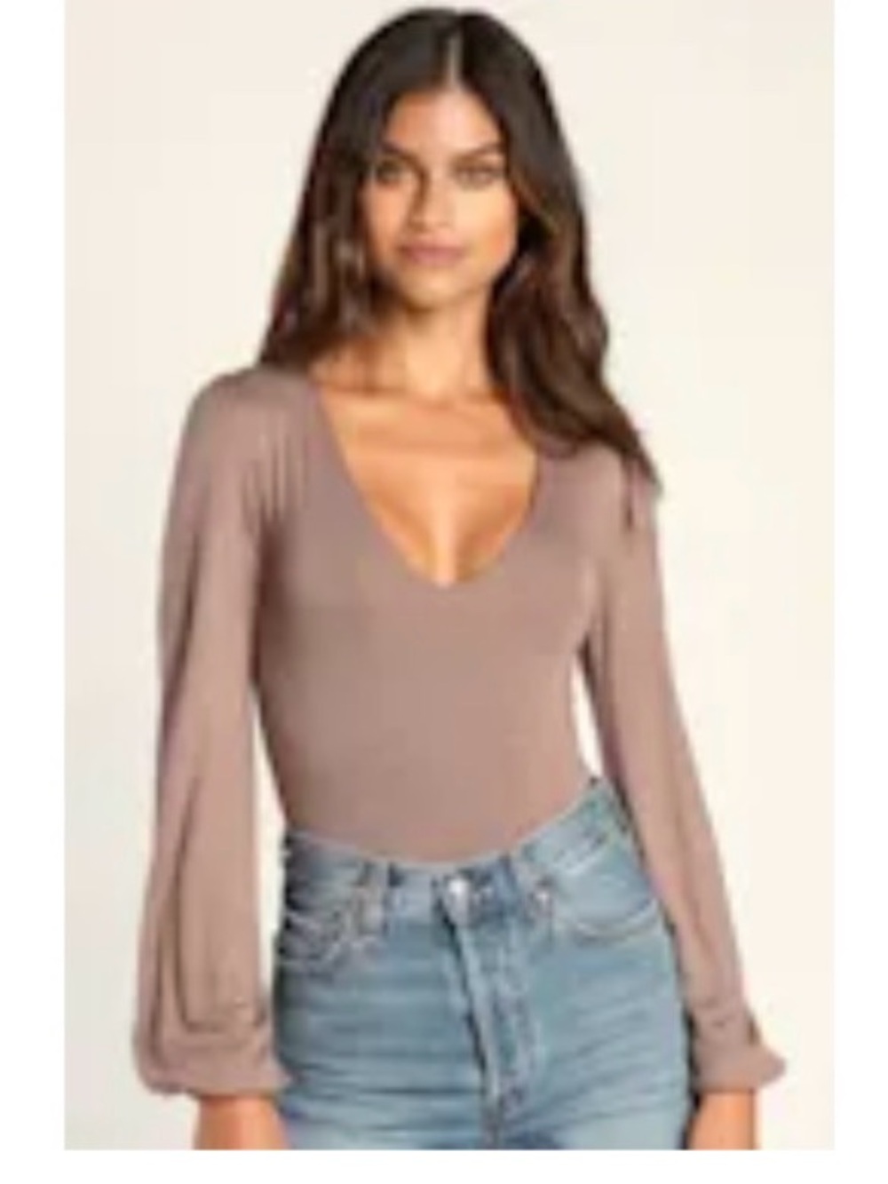 Lulus Taupe Long Sleeve Bodysuit. Size S.